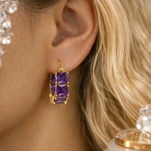“Dutchess” Demi Fine Luxe Hoop Earrings Purple Stone 💜 Gold Tone